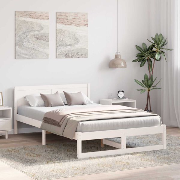 vidaXL Κρεβάτι Λευκό Μασίφ ξύλο πεύκου 135 x 190 εκ