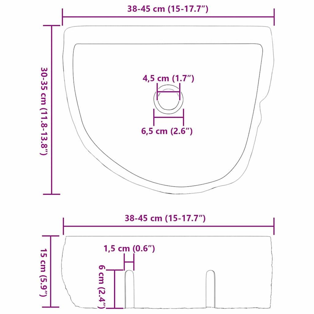 vidaXL Κρεμαστή Λεκάνη Γκρι (38-45) x (30-35) x 15 εκ. Πέτρα Ποταμού