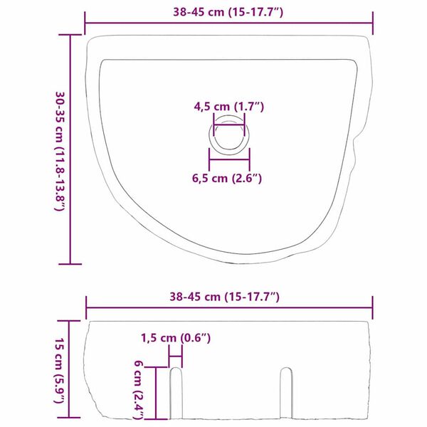 vidaXL Κρεμαστή Λεκάνη Γκρι (38-45) x (30-35) x 15 εκ. Πέτρα Ποταμού