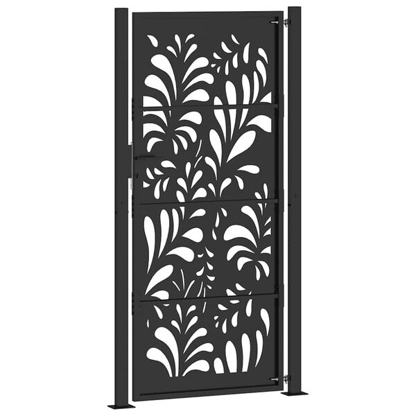 vidaXL Πύλη κήπου Μαύρη 105x205 cm Ατσάλινο σχέδιο κύματος