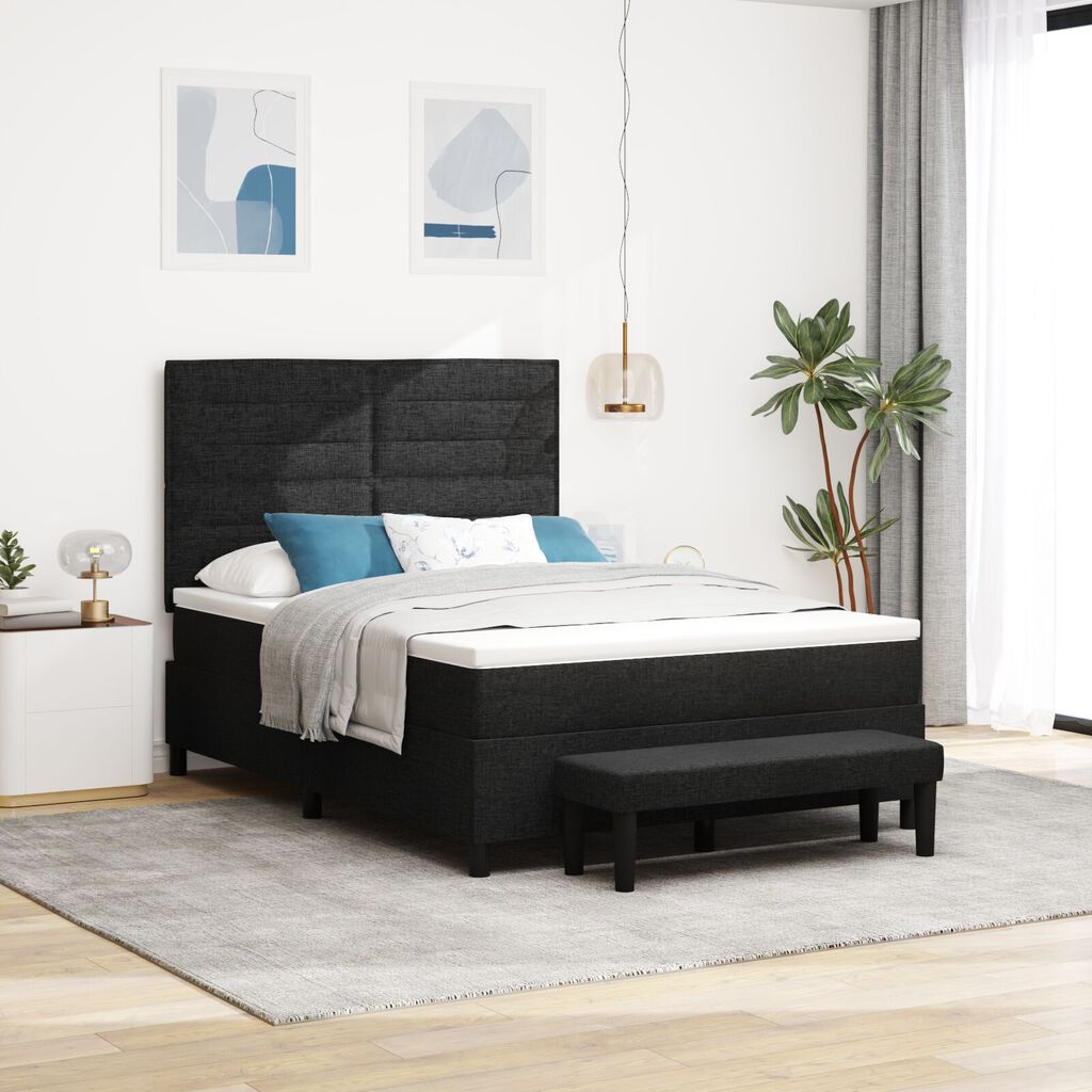 vidaXL Κρεβάτι με Στρώμα & Πάγκο Μαύρο 140x200 εκ. Υφασμάτινο