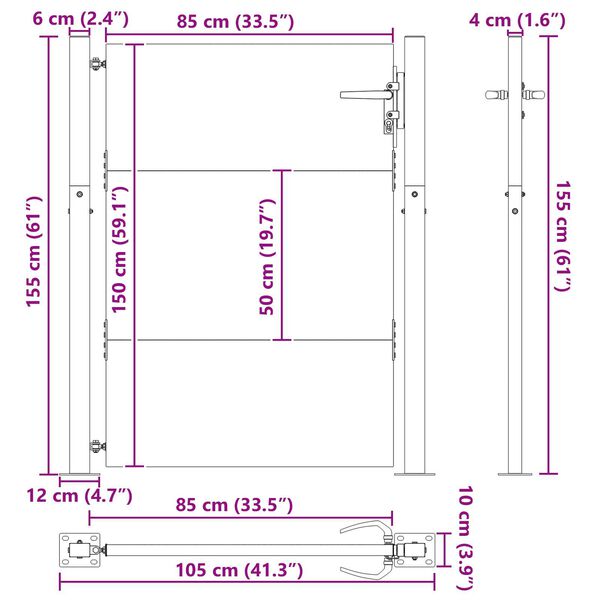 vidaXL Πύλη Κήπου Μαύρο 105 x 150 cm Ατσάλι με Επικάλυψη Πούδρας