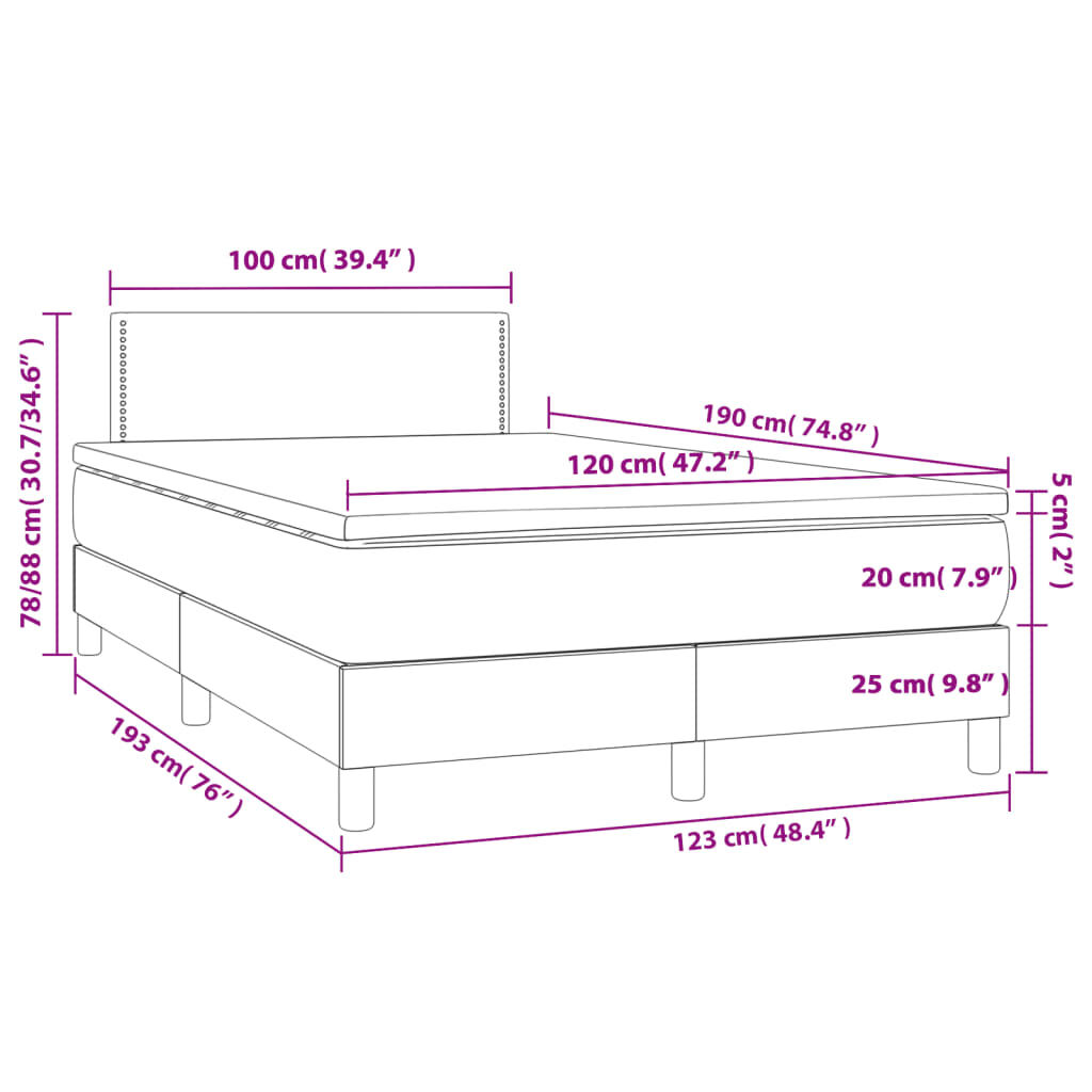 vidaXL Κρεβάτι Boxspring με Στρώμα Taupe 120x190 εκ. Υφασμάτινο