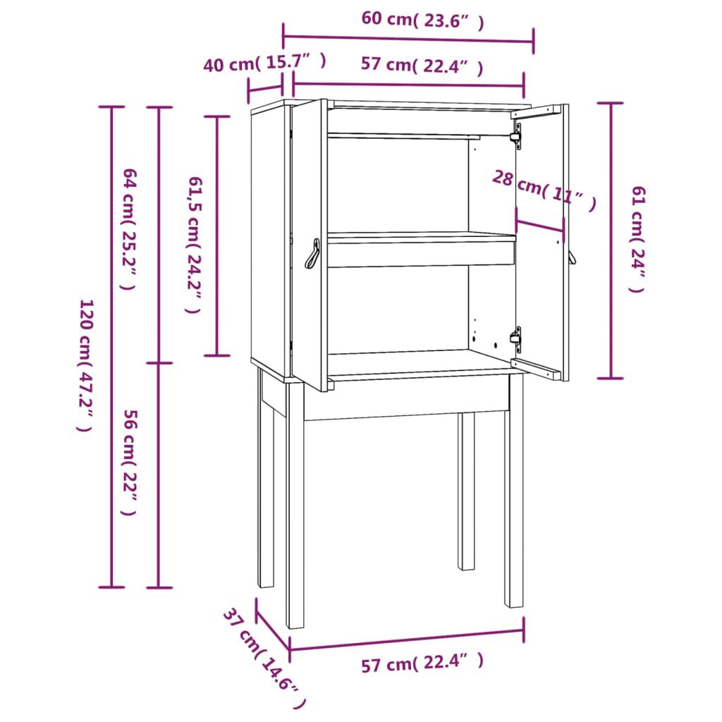 vidaXL Ντουλάπι Ψηλό Καφέ Μέλι 60x40x120 εκ. από Μασίφ Ξύλο Πεύκου