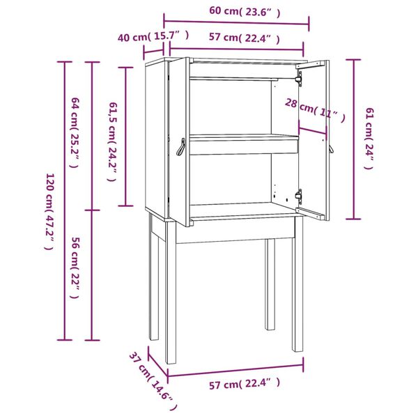 vidaXL Ντουλάπι Ψηλό Καφέ Μέλι 60x40x120 εκ. από Μασίφ Ξύλο Πεύκου
