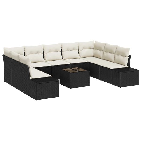 vidaXL Σετ Καναπέ Κήπου με μαξιλάρι 10 pcs Μαύρο Πολυ ράταν