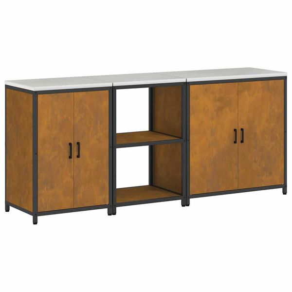 vidaXL Σετ Αποθήκευσης Κουζίνας με ράφι Άλλο 3 pcs Σκ rusty Ατσάλι