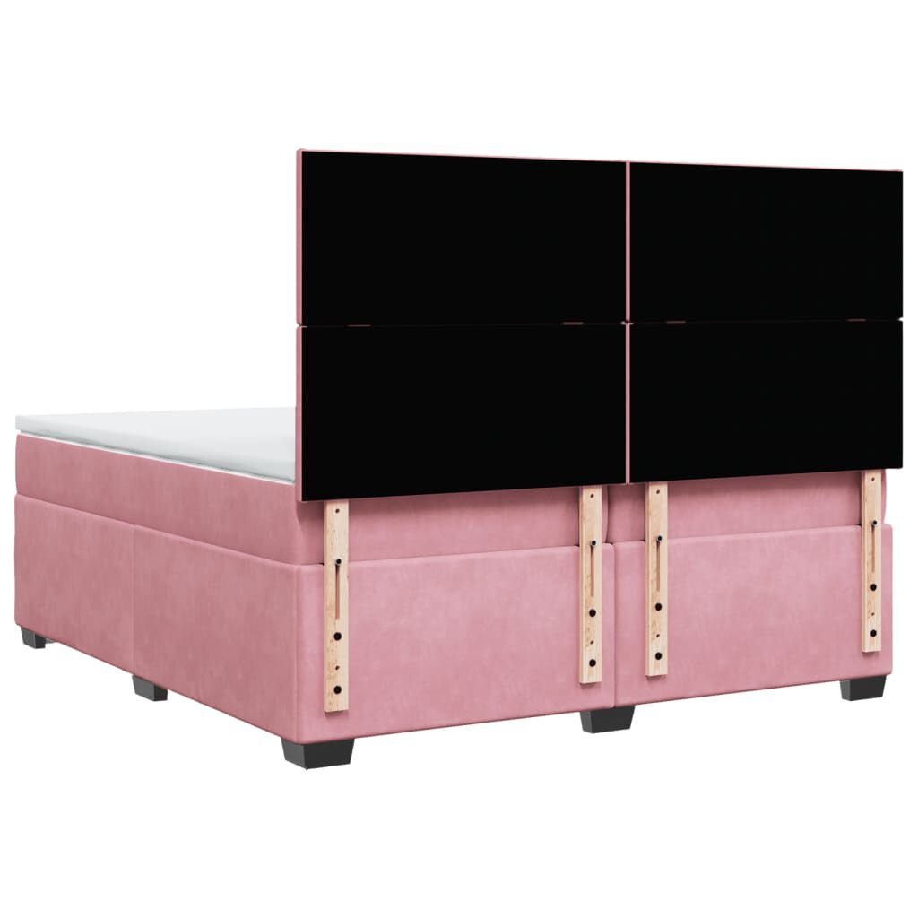 vidaXL Κρεβάτι Boxspring με Στρώμα Ροζ 200x200 εκ. Βελούδινο