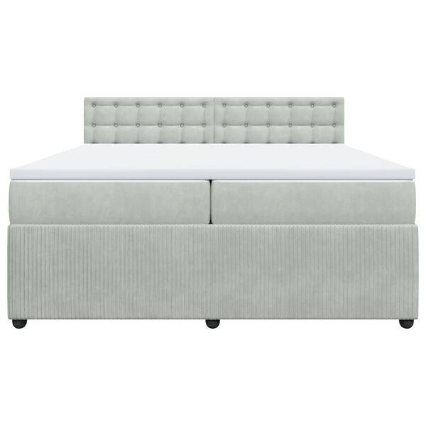 vidaXL Κρεβάτι Boxspring με Στρώμα Ανοιχτό Γκρι 200x200 εκ. Βελούδινο