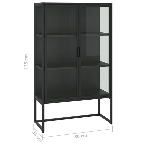 vidaXL Μπουφές Μαύρος 80 x 35 x 135 εκ. από Ατσάλι και Ψημένο Γυαλί