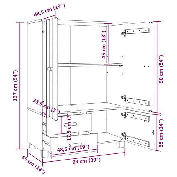 vidaXL Ντουλάπα HAMAR Λευκή 99 x 45 x 137εκ. από Μασίφ Ξύλο Πεύκου