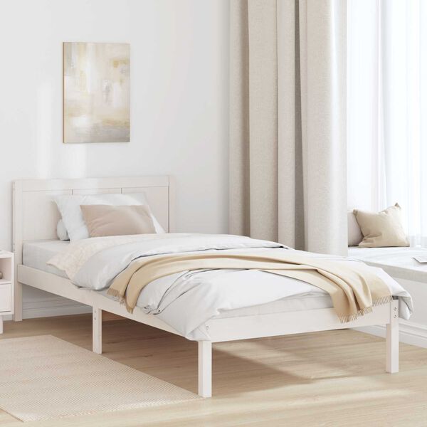 vidaXL Σκελετός Κρεβατιού Λευκό 75 x 190 cm Μασίφ ξύλο πεύκου