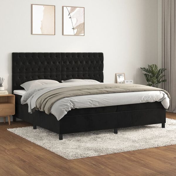 vidaXL &Kappa;&rho;&epsilon;&beta;ά&tau;&iota; Boxspring &mu;&epsilon; &Sigma;&tau;&rho;ώ&mu;&alpha; &Mu;&alpha;ύ&rho;&omicron; 200x200 &epsilon;&kappa;. &Beta;&epsilon;&lambda;&omicron;ύ&delta;&iota;&nu;&omicron;