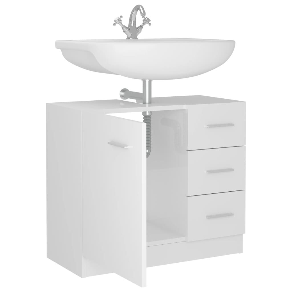 vidaXL Ντουλάπι Νιπτήρα Γυαλιστερό Λευκό 63x30x54 εκ. Επεξ. Ξύλο