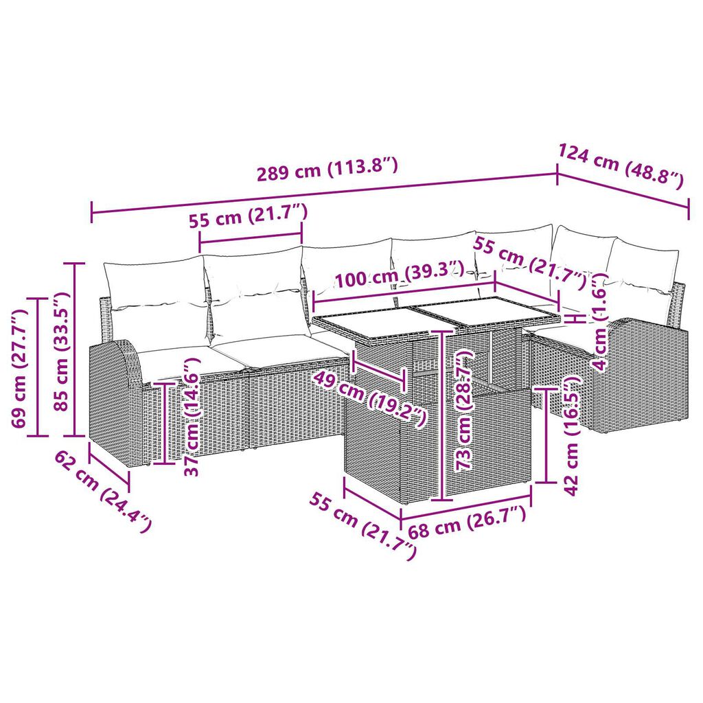 vidaXL Σετ Καναπέ Κήπου 7 pcs Γκρι 100 x 55 x 73 εκ Πολυ ράταν