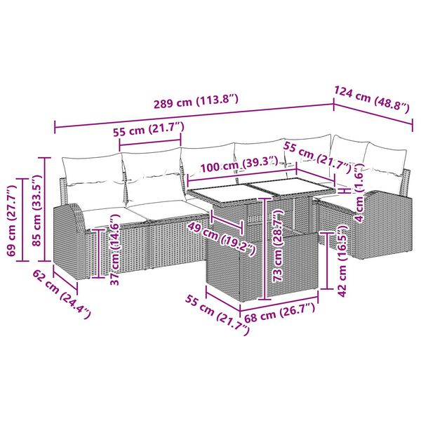 vidaXL Σετ Καναπέ Κήπου 7 pcs Γκρι 100 x 55 x 73 εκ Πολυ ράταν
