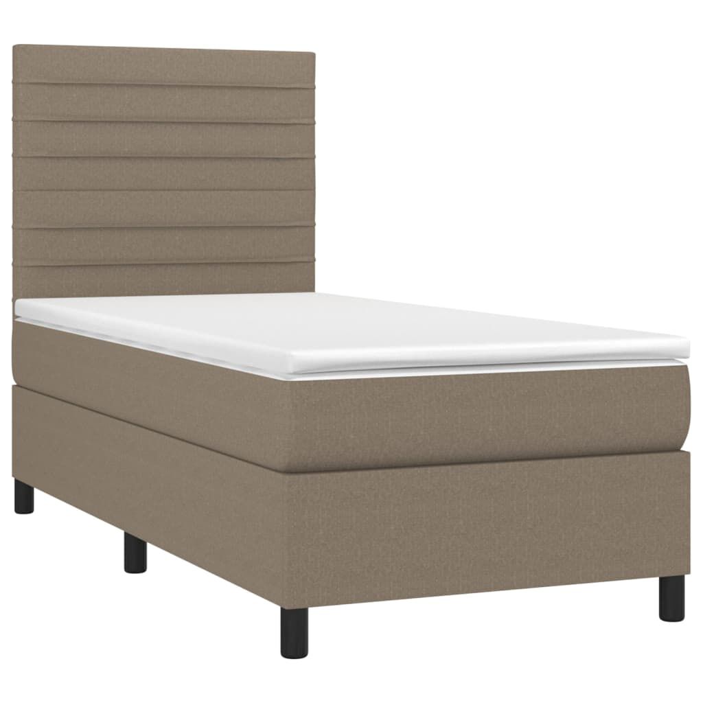 vidaXL Κρεβάτι Boxspring με Στρώμα & LED Taupe 90x200 εκ. Υφασμάτινο