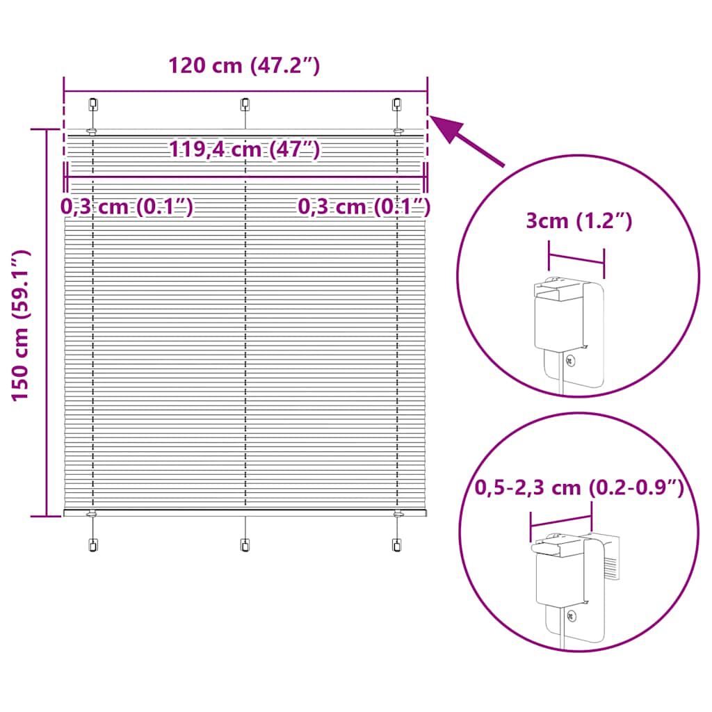 vidaXL Πλισέ περσίδα Μαύρο 120x150 cm Πλάτος υφάσματος 119,4 cm