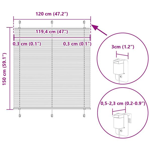 vidaXL Πλισέ περσίδα Μαύρο 120x150 cm Πλάτος υφάσματος 119,4 cm