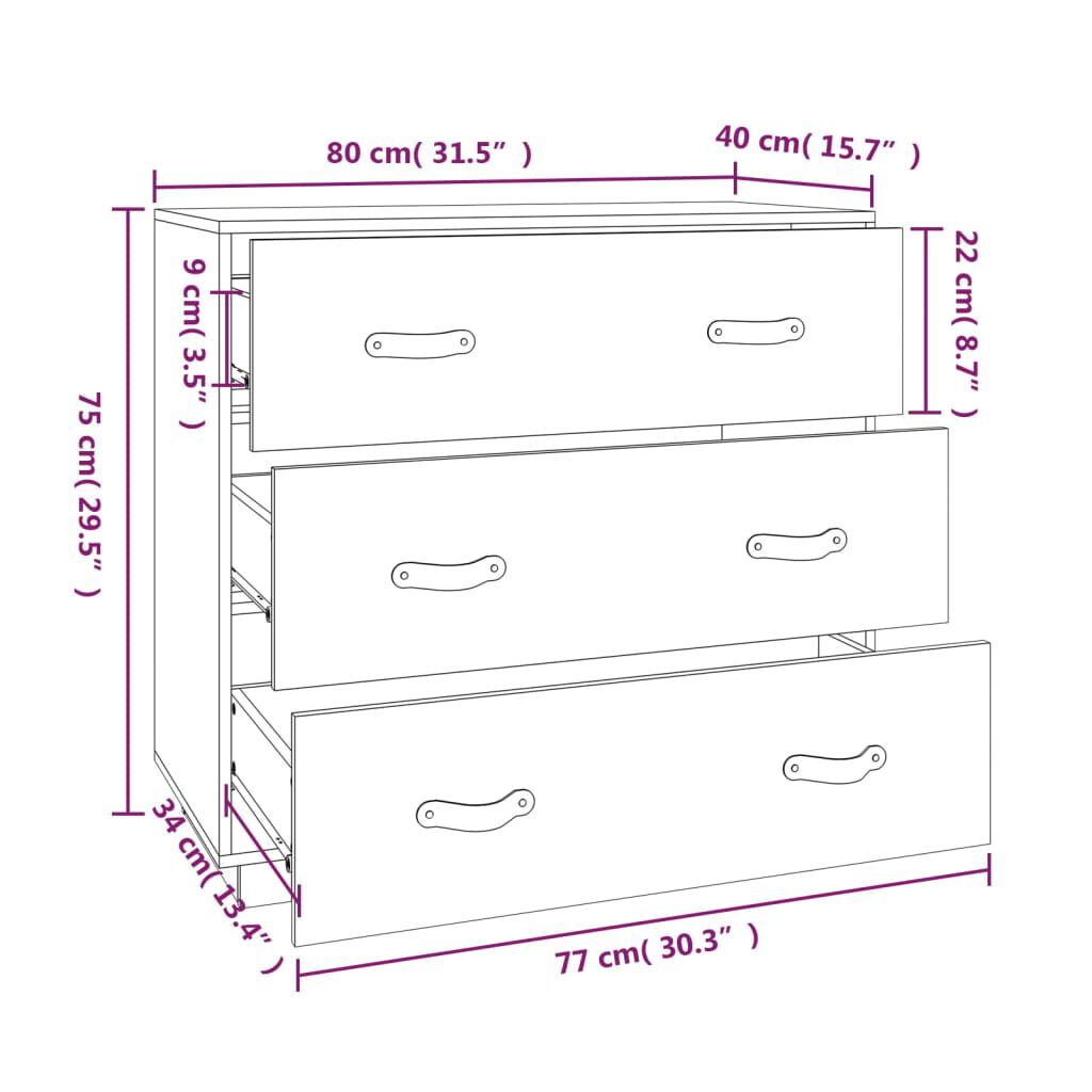 vidaXL Ντουλάπι Μαύρος 80x40x75 εκ. από Μασίφ Ξύλο Πεύκου