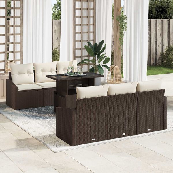 vidaXL Σετ Καναπέ Κήπου με αποθήκευση 7 pcs Καφέ Πολυ ράταν