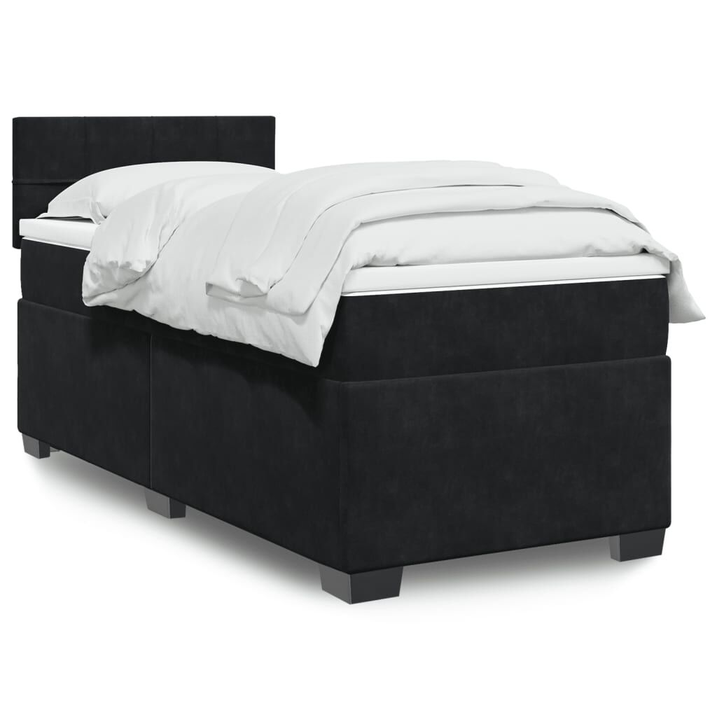 vidaXL Κρεβάτι Boxspring με Στρώμα Μαύρο 100x200 εκ. Βελούδινο