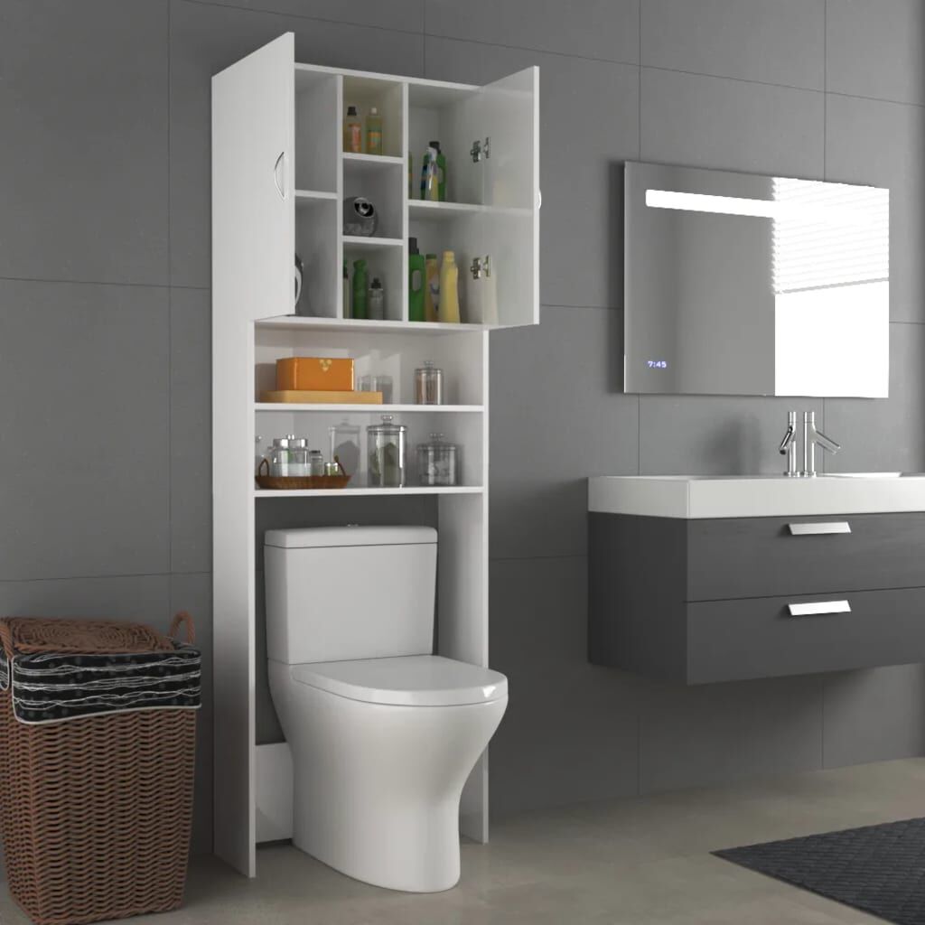 vidaXL Ντουλάπι Πλυντηρίου Γυαλιστερό Λευκό 64 x 25,5 x 190 εκ.