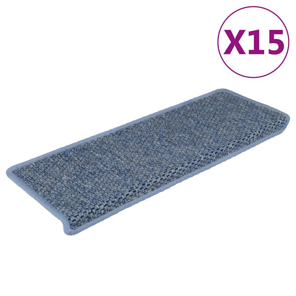 vidaXL Πατάκια Σκάλας Αυτοκόλ. 15 τεμ. Όψη Σιζάλ Μπλε 65x21x4 εκ.