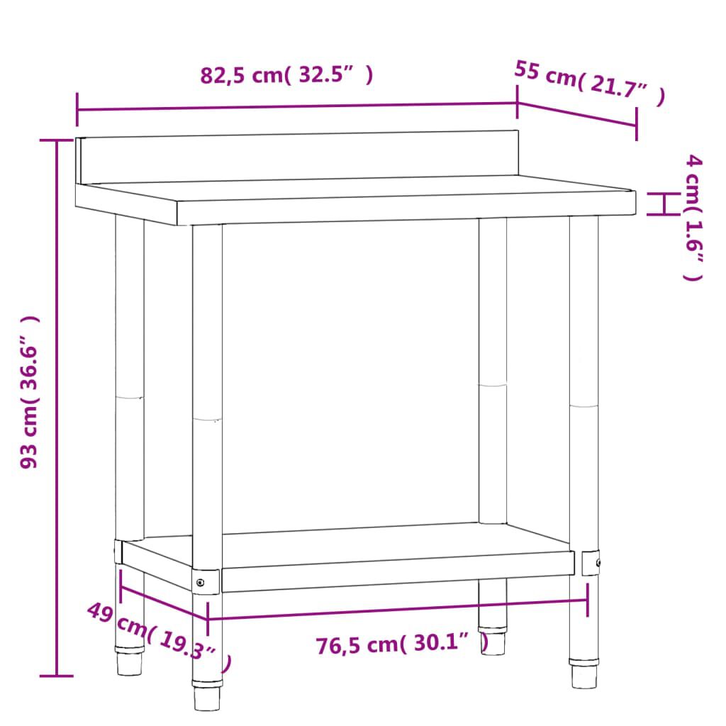 vidaXL Πάγκος Εργασίας Κουζίνας με Πλάτη 82,5x55x93 εκ. Ανοξ. Ατσάλι