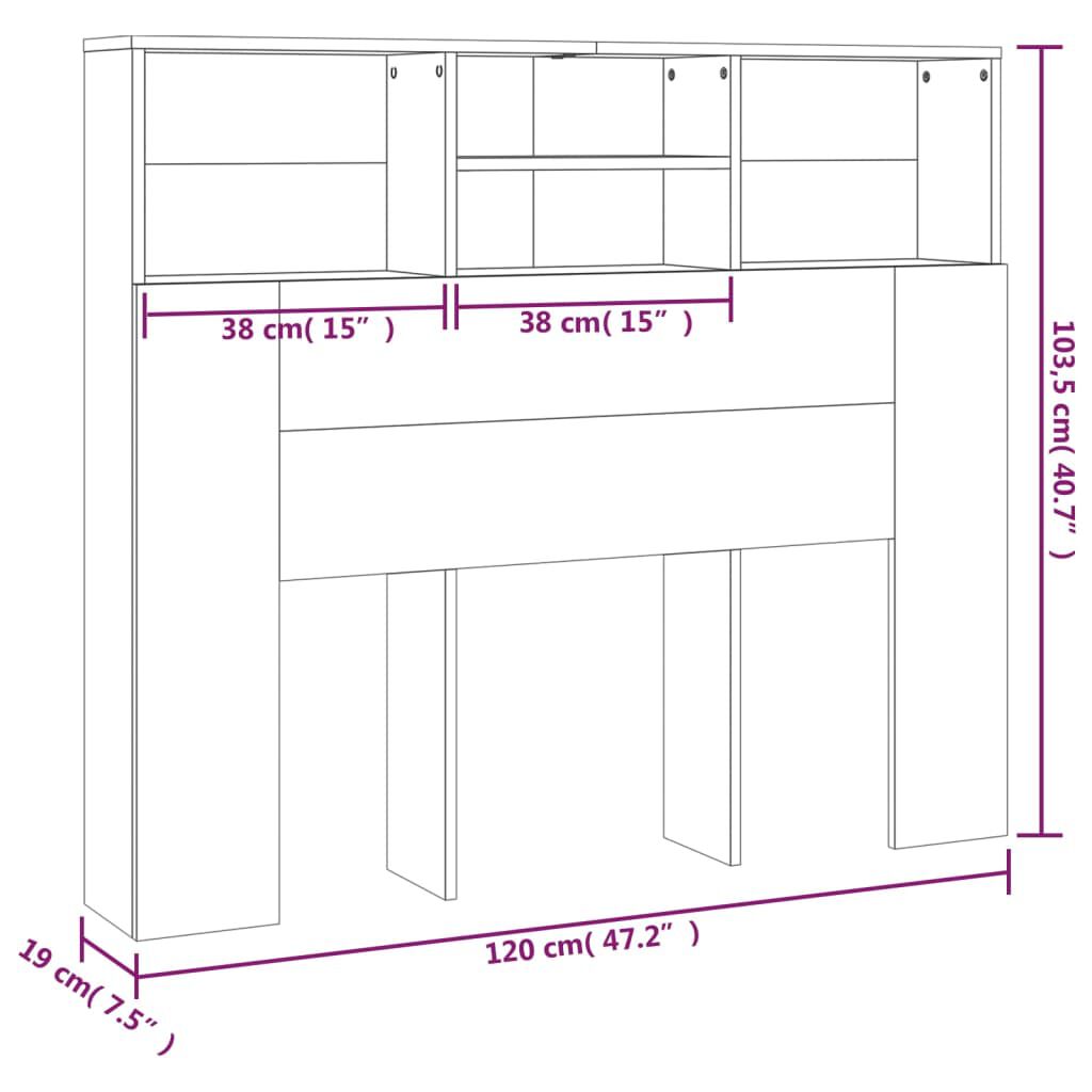 vidaXL Κεφαλάρι Με Αποθηκευτικό Χώρο Γκρι Sonoma 120x19x103,5 εκ.
