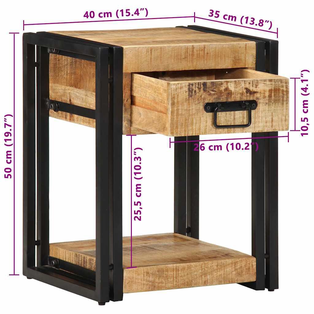 vidaXL Κομοδίνο 40x35x50 cm Στερεό ακατέργαστο ξύλο Mango
