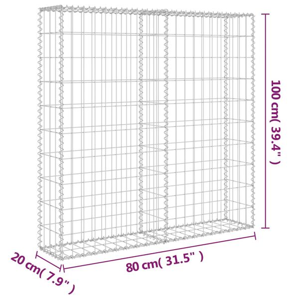 vidaXL Συρματοκιβώτιο Τοίχος 80x20x100 εκ. Γαλβαν.Χάλυβας + Καλύμματα