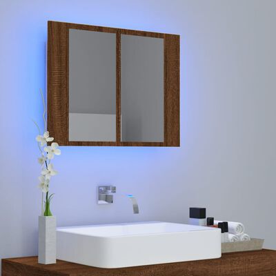 vidaXL Έπιπλο Καθρέφτη με LED Καφέ Δρυς 60x12x45 εκ. από Επεξ. Ξύλο