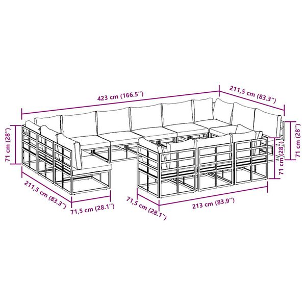 vidaXL Σετ Καναπέ Κήπου με μαξιλάρι 13 pcs Μαύρο Αλουμίνιο