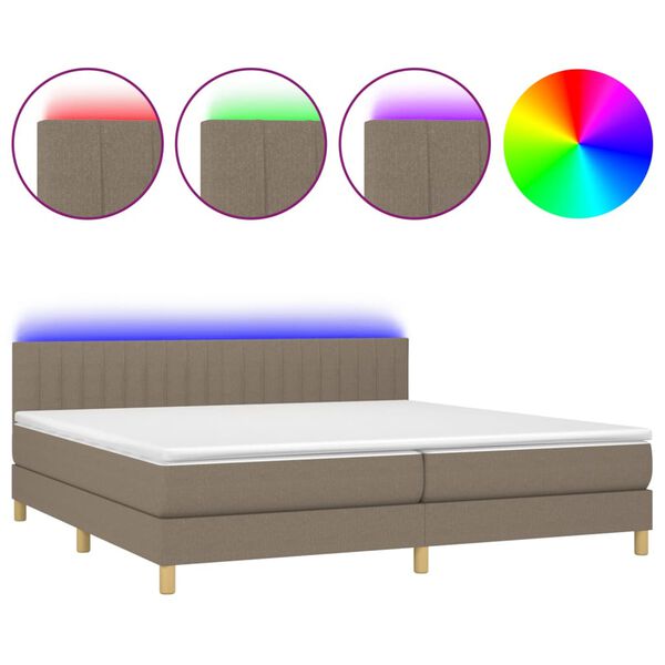 vidaXL &Kappa;&rho;&epsilon;&beta;ά&tau;&iota; Boxspring &mu;&epsilon; &Sigma;&tau;&rho;ώ&mu;&alpha; & LED Taupe 200x200 &epsilon;&kappa;. &Upsilon;&phi;&alpha;&sigma;&mu;ά&tau;&iota;&nu;&omicron;