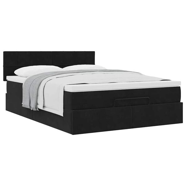 vidaXL Οθωμανικό κρεβάτι με στρώμα Μαύρο 140x190cm Βελούδο