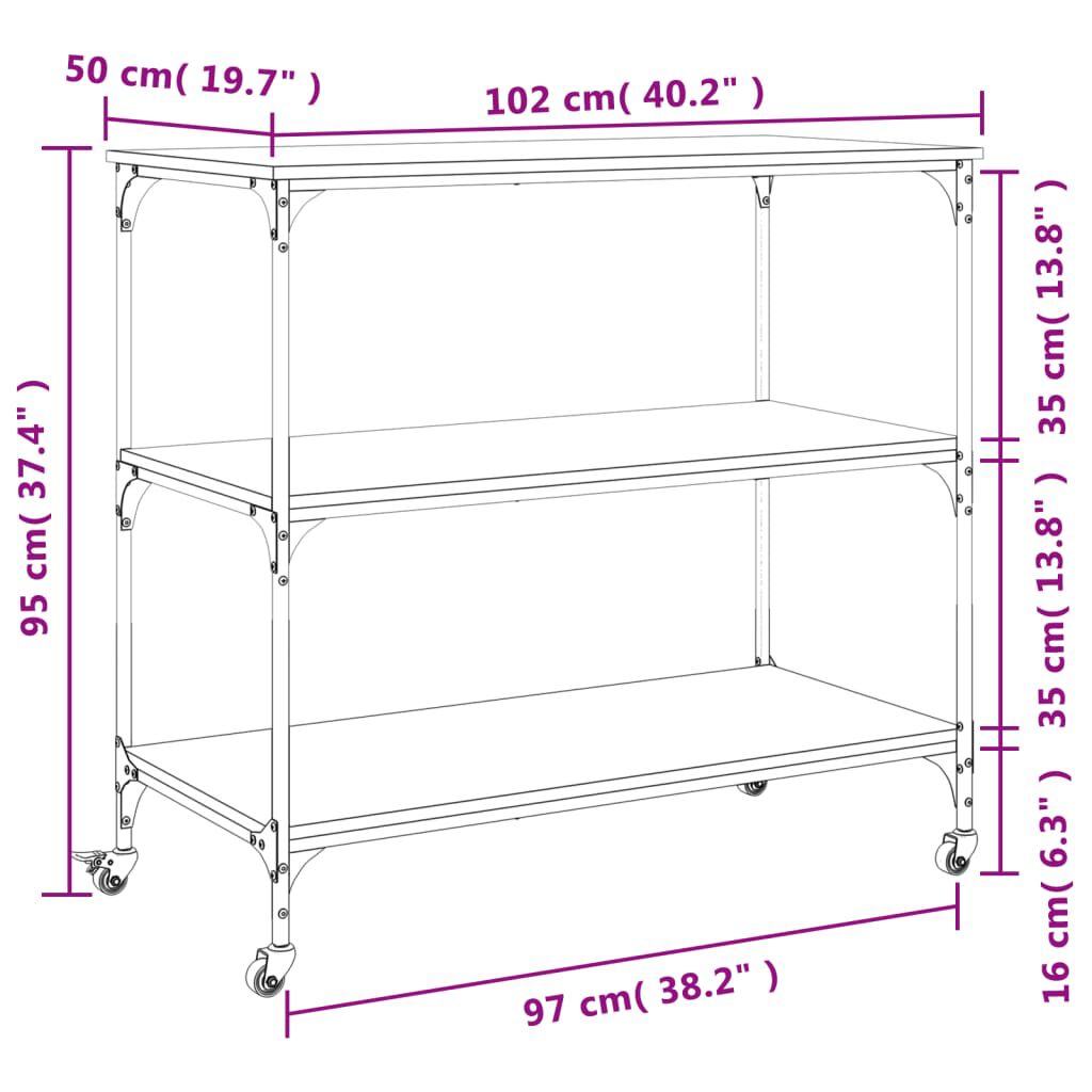 vidaXL Τρόλεϊ Κουζίνας Sonoma Γκρι 102x50x95 εκ. Επεξεργασμένο Ξύλο