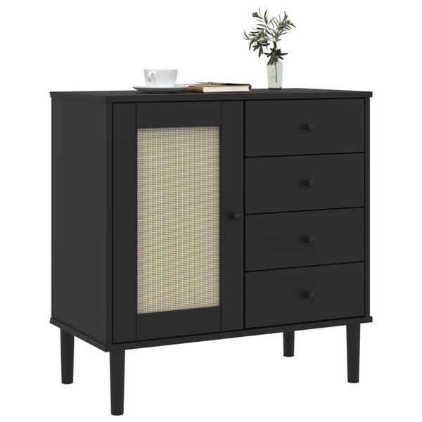 vidaXL Μπουφές SENJA Μαύρο / Ρατάν 80x40x80 εκ. Μασίφ Ξύλο Πεύκου