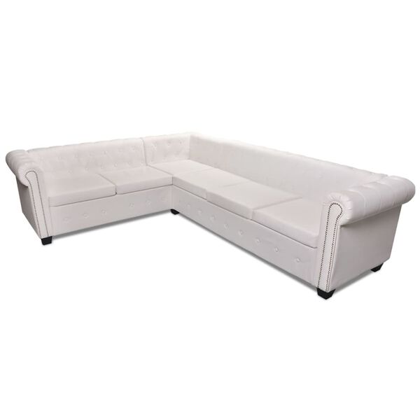 vidaXL Καναπές Γωνιακός Εξαθέσιος Chesterfield Λευκός Συνθετικό Δέρμα