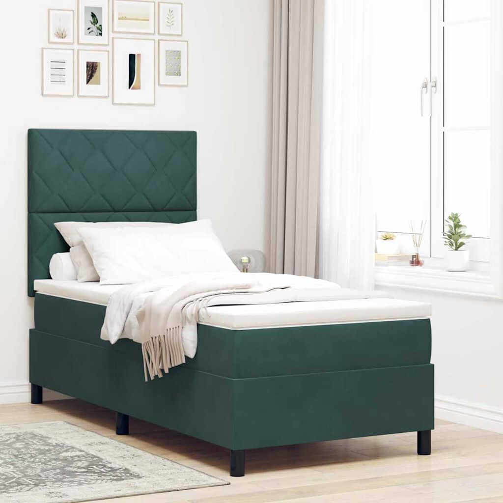 vidaXL Κρεβάτι με ελατήρια Σκούρο πράσινο 90 x 190 cm Βελούδο