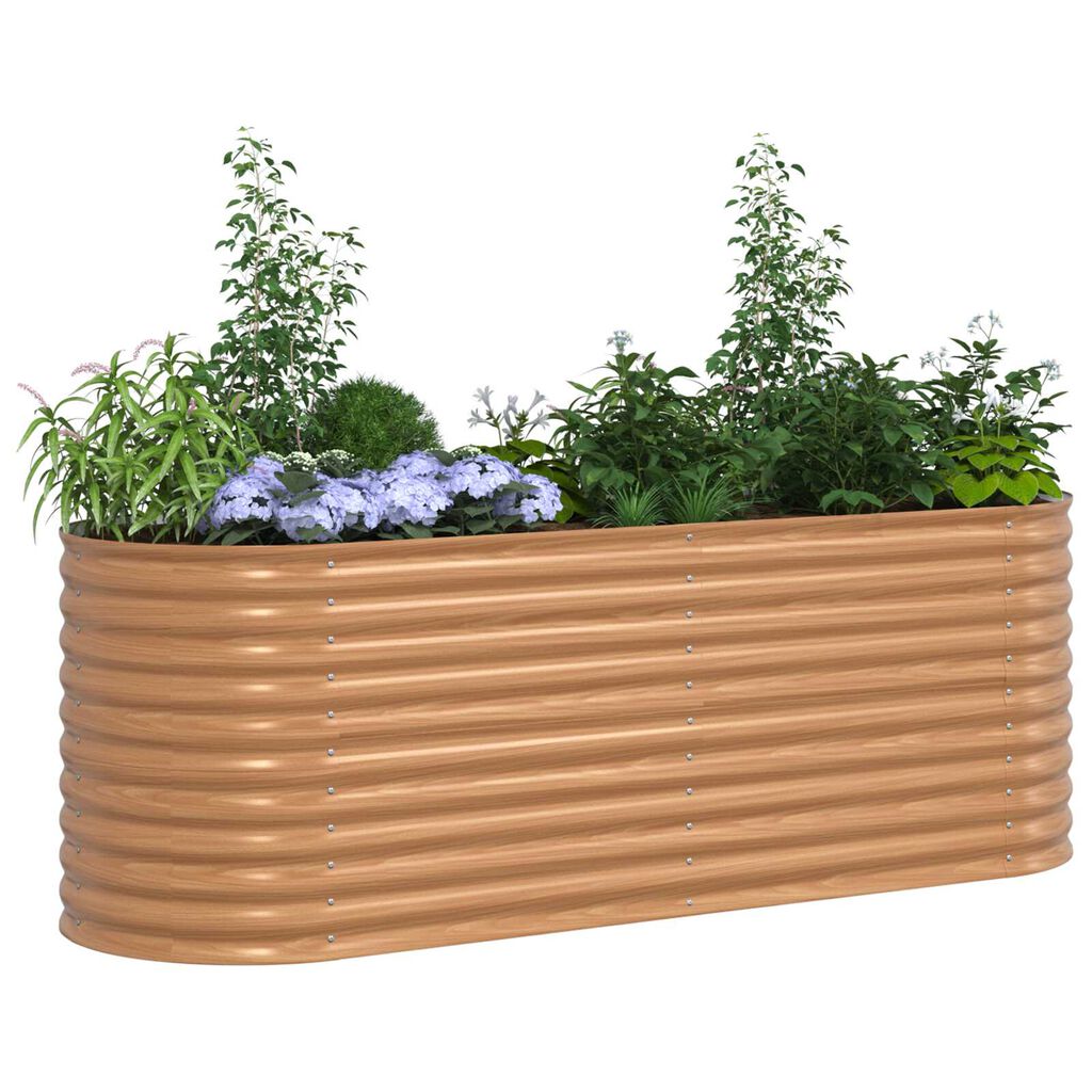 vidaXL Καφέ Υψηλό Κρεβάτι Κήπου - Όψη Ξύλου 240x80x81 εκ. Ατσάλι