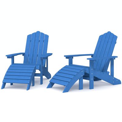 vidaXL Καρέκλες Κήπου Adirondack 2 τεμ. Γαλάζιες από HDPE με Υποπόδια