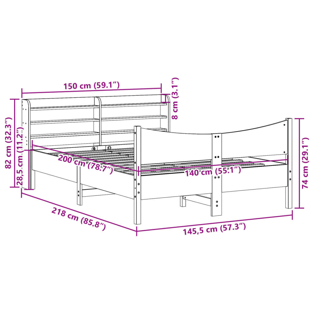 vidaXL Πλαίσιο Κρεβατιού με Κεφαλάρι Λευκό 140x200 εκ. από Μασίφ Πεύκο