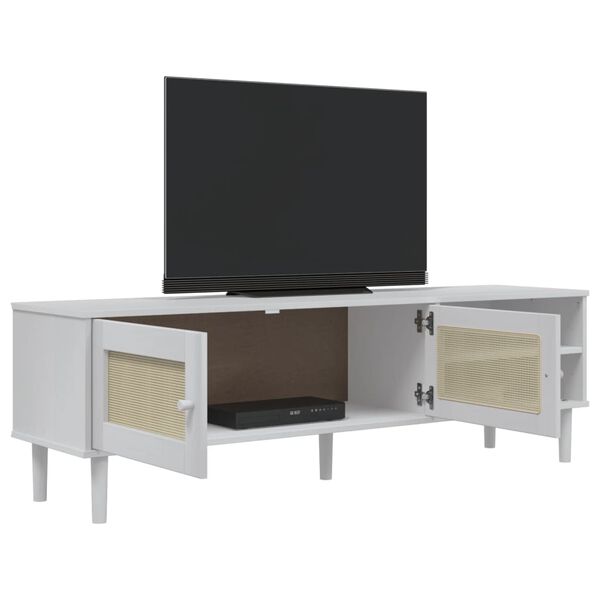 vidaXL Έπιπλο Τηλεόρασης SENJA Λευκό / Ρατάν 158x40x49 εκ. Μασίφ Πεύκο