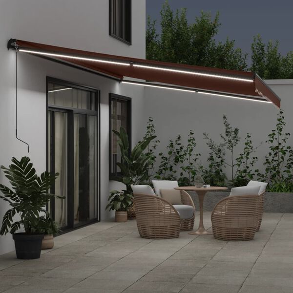 vidaXL Τέντα Πτυσσόμενη Χειροκίνητη με LED Καφέ 600x350 εκ.