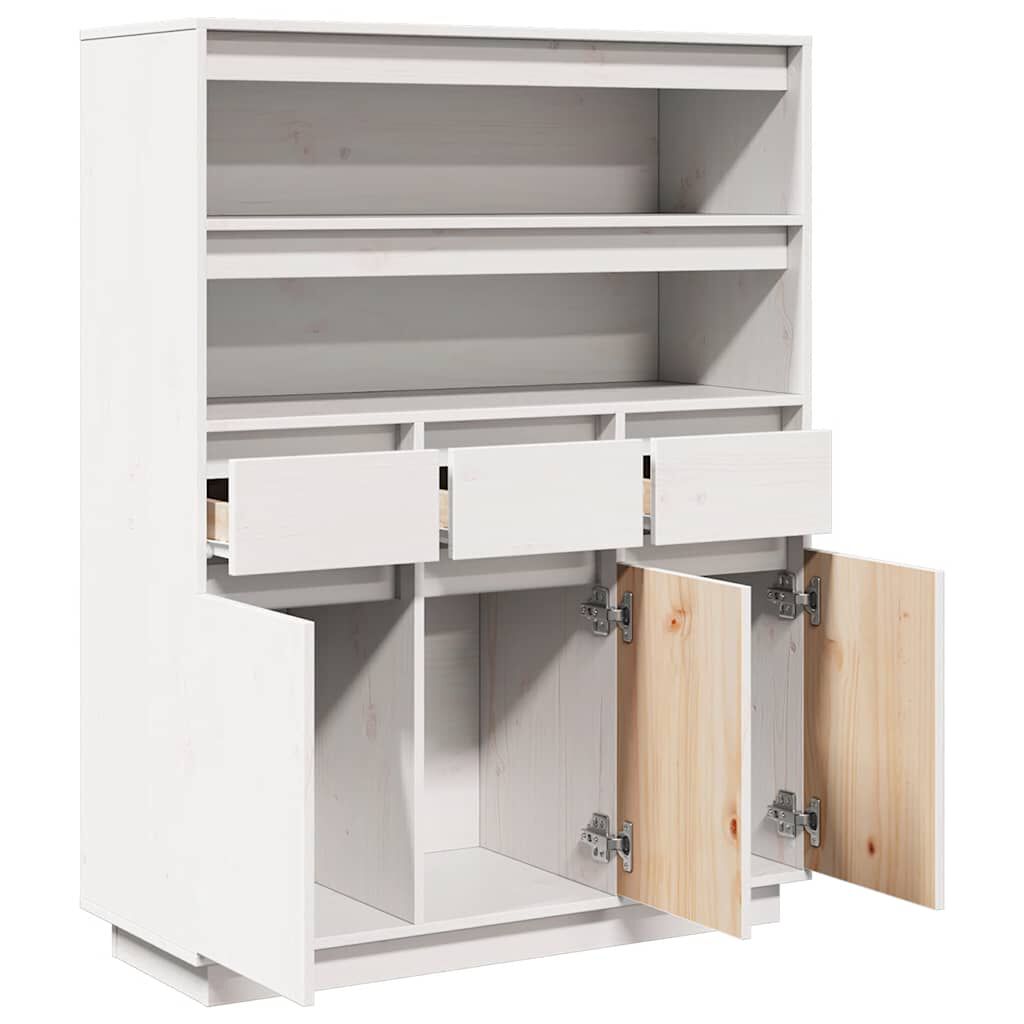 vidaXL Ντουλάπι Ψηλό Λευκό 89x34x116,5 εκ. από Μασίφ Ξύλο Πεύκου