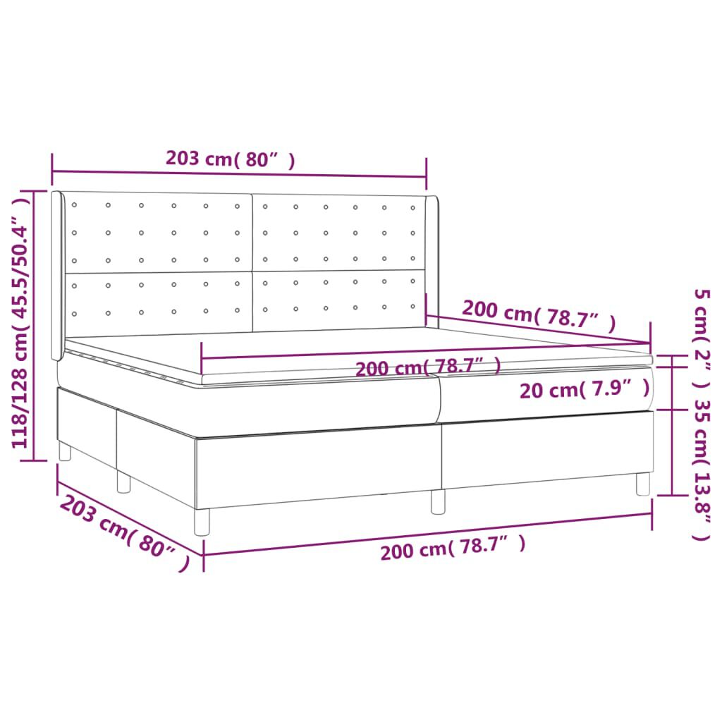 vidaXL Κρεβάτι Boxspring με Στρώμα & LED Taupe 200x200 εκ. Υφασμάτινο