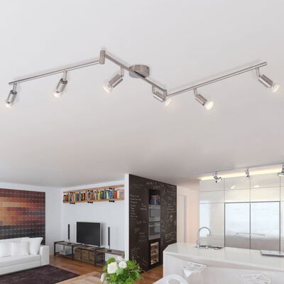 vidaXL Φωτιστικό Σποτ Ράγα Οροφής με 6 Προβολείς LED Σατινέ Νικελίου
