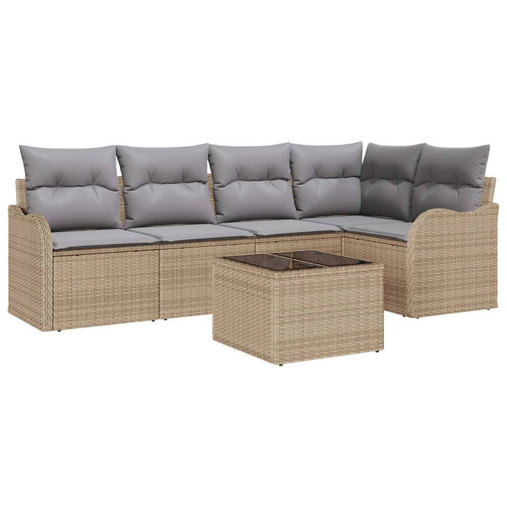 vidaXL Σετ Καναπέ Κήπου με μαξιλάρι 6 pcs Μπεζ Πολυ ράταν