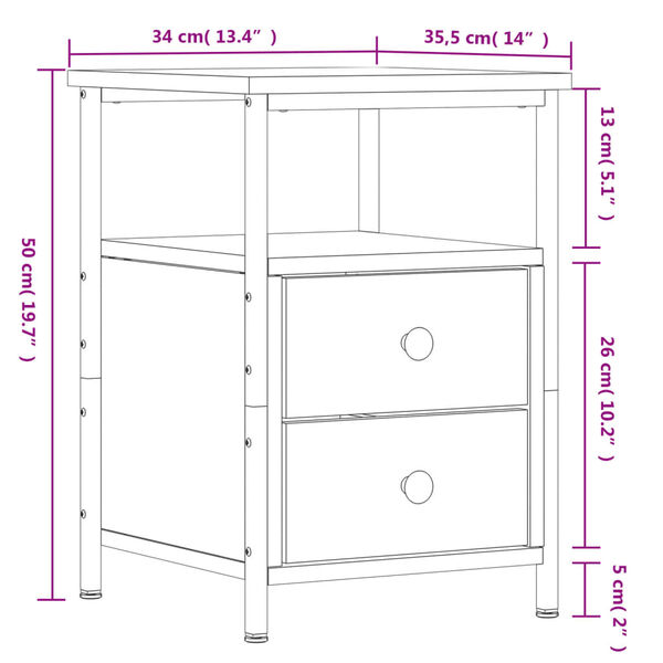 vidaXL Κομοδίνο 2 τεμ. Καφέ Δρυς 34 x 35,5 x 50 εκ. από Επεξεργ. Ξύλο